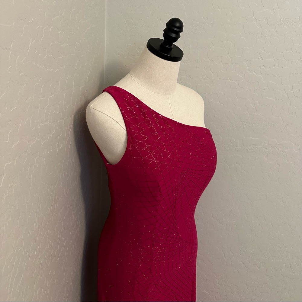 🔴CLEARANCE NEW JOVANI SZ 6 MAGENTA SHIMMER ONE SHOULDER FORMAL EVENING GOWN - Picture 6 of 16